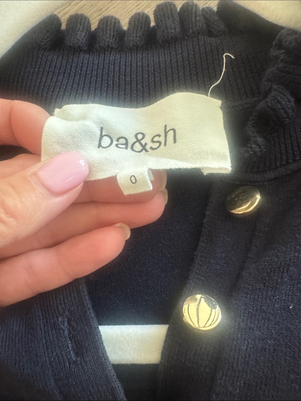 ba&sh SERA Navy Button-Placket Ruffle Sleeve Sweater - Picture 8 of 10